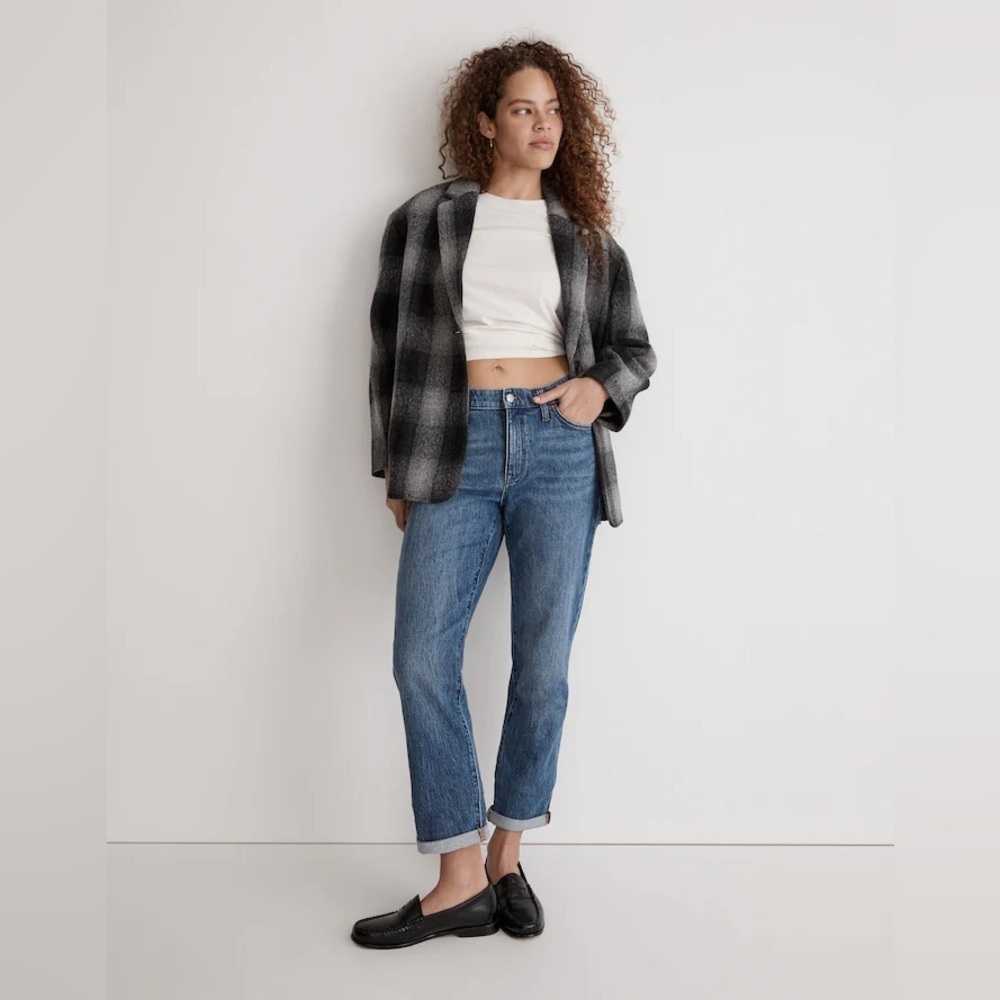 Madewell Black Gray Plaid Dorset Blazer Size small lined boiled wool oversized